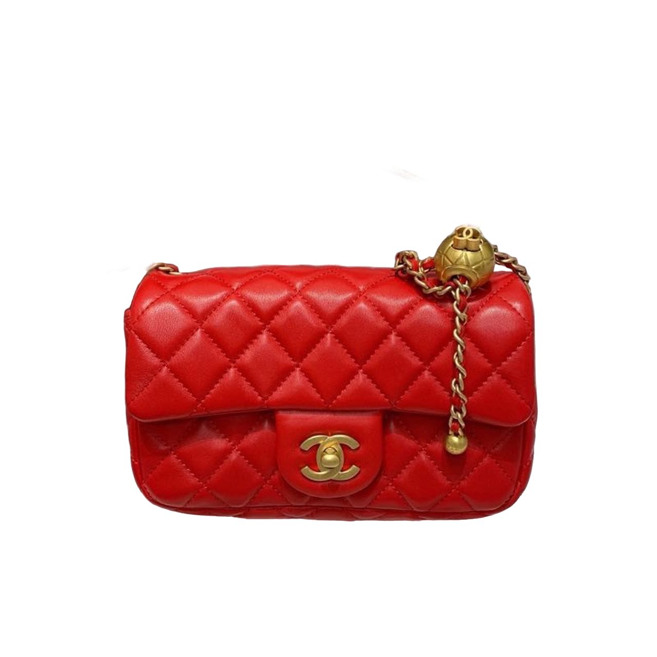 CN Flap Bag With CC Ball On Strap Red For Women QA