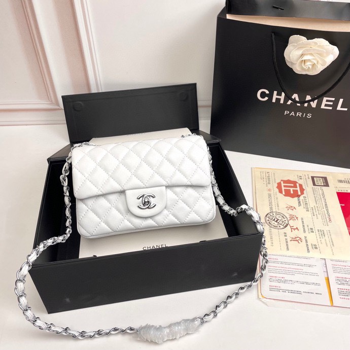 CN Small Classic Handbag Silver Hardware White For Women A01113 QA
