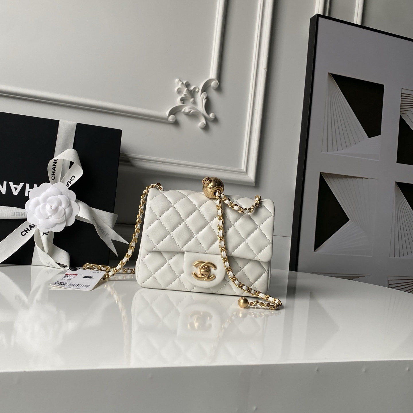 CN Mini Flap Bag With CC Ball On Strap White For Women AS1786 QA