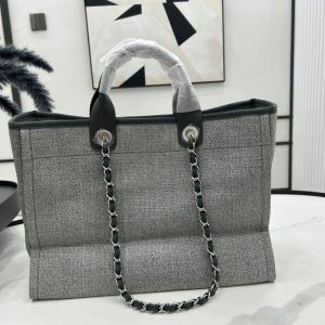 CN Deauville Tote Canvas Bag Light Grey For Women A66941 QA