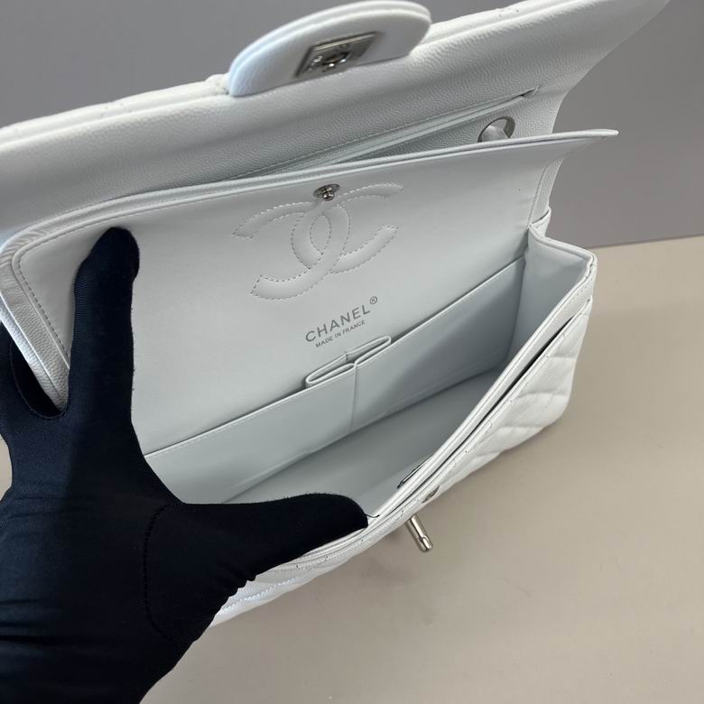 CN Classic Medium Flapbag Silver Hardware White A01112 QA