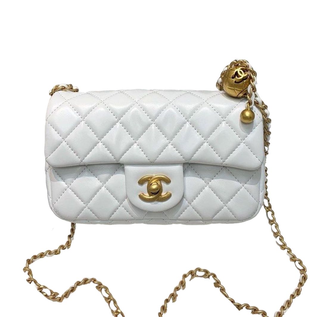 CN Flap Bag With CC Ball On Strap White For Women AS1787 QA