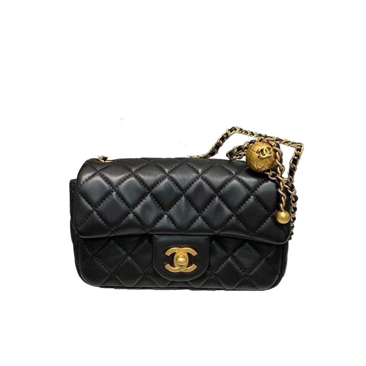 CN Flap Bag With CC Ball On Strap Black For Women AS1787 QA