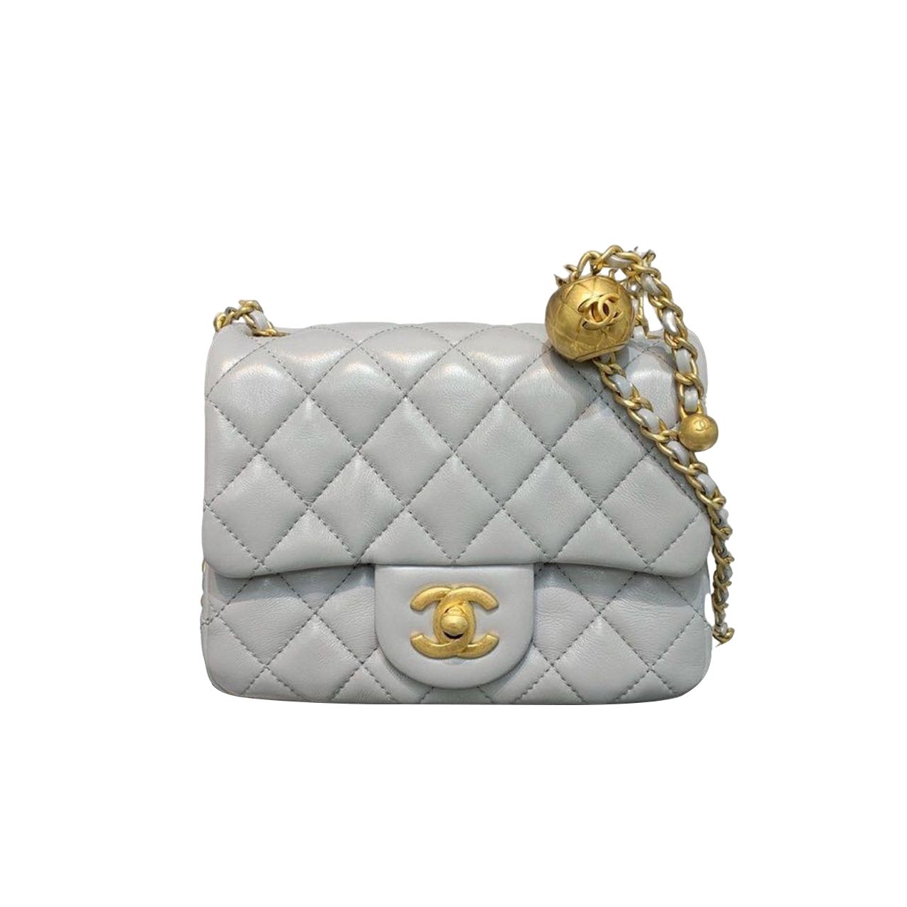 CN Classic Flap With Charm Chain With CC Details On Strap Bag Gold Hardware Grey QA