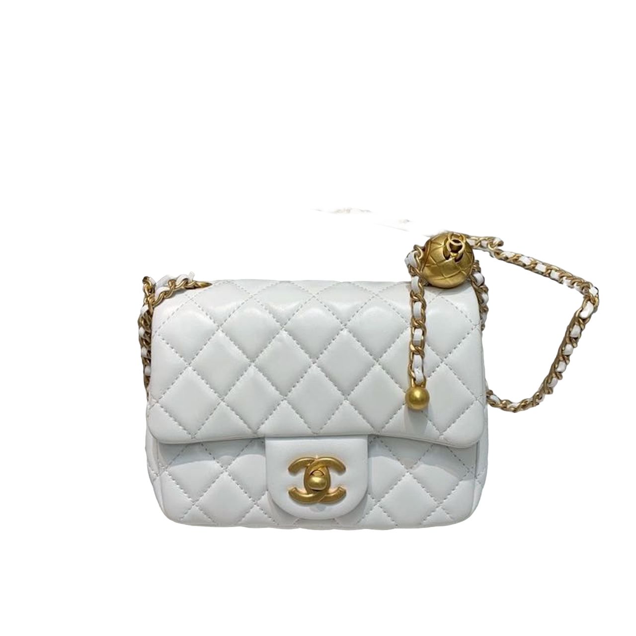 CN Mini Flap Bag With CC Ball On Strap White For Women AS1786 QA