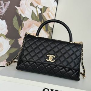 CN Medium Flap Coco Bag With Top Handle Black For Women A92991 QA