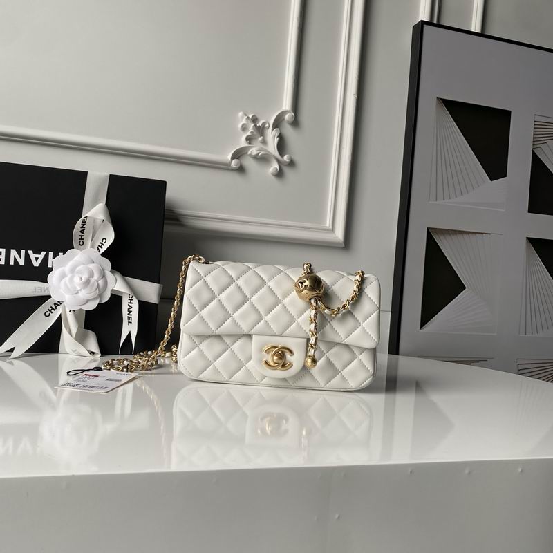 CN Flap Bag With CC Ball On Strap White For Women AS1787 QA