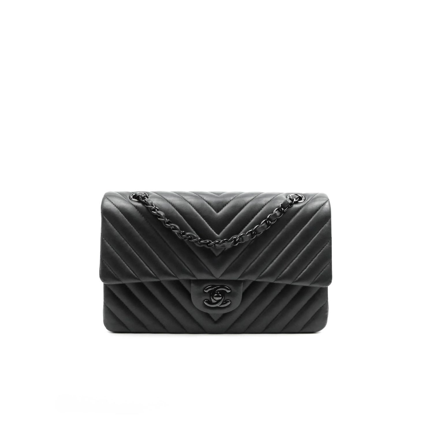 CN Chevron Classic Handbag Black Hardware Black For Women QA