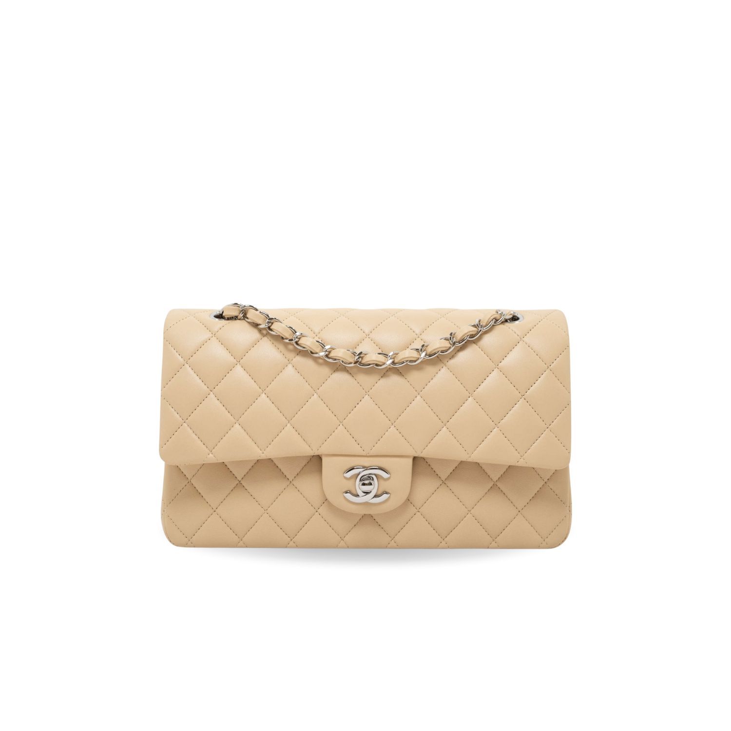 CN Classic Handbag Silver Hardware Beige For Women A01112 QA CN Classic Handbag Silver Hardware Beige For Women A01112 QA