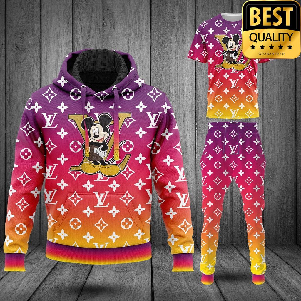Louis Vuitton Mickey Mouse Pink Faded Fashion T-Shirt Hoodie And Pants 114