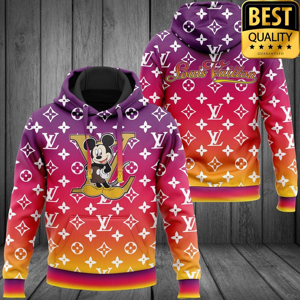 Louis Vuitton Mickey Mouse Pink Faded Fashion T-Shirt Hoodie And Pants 114