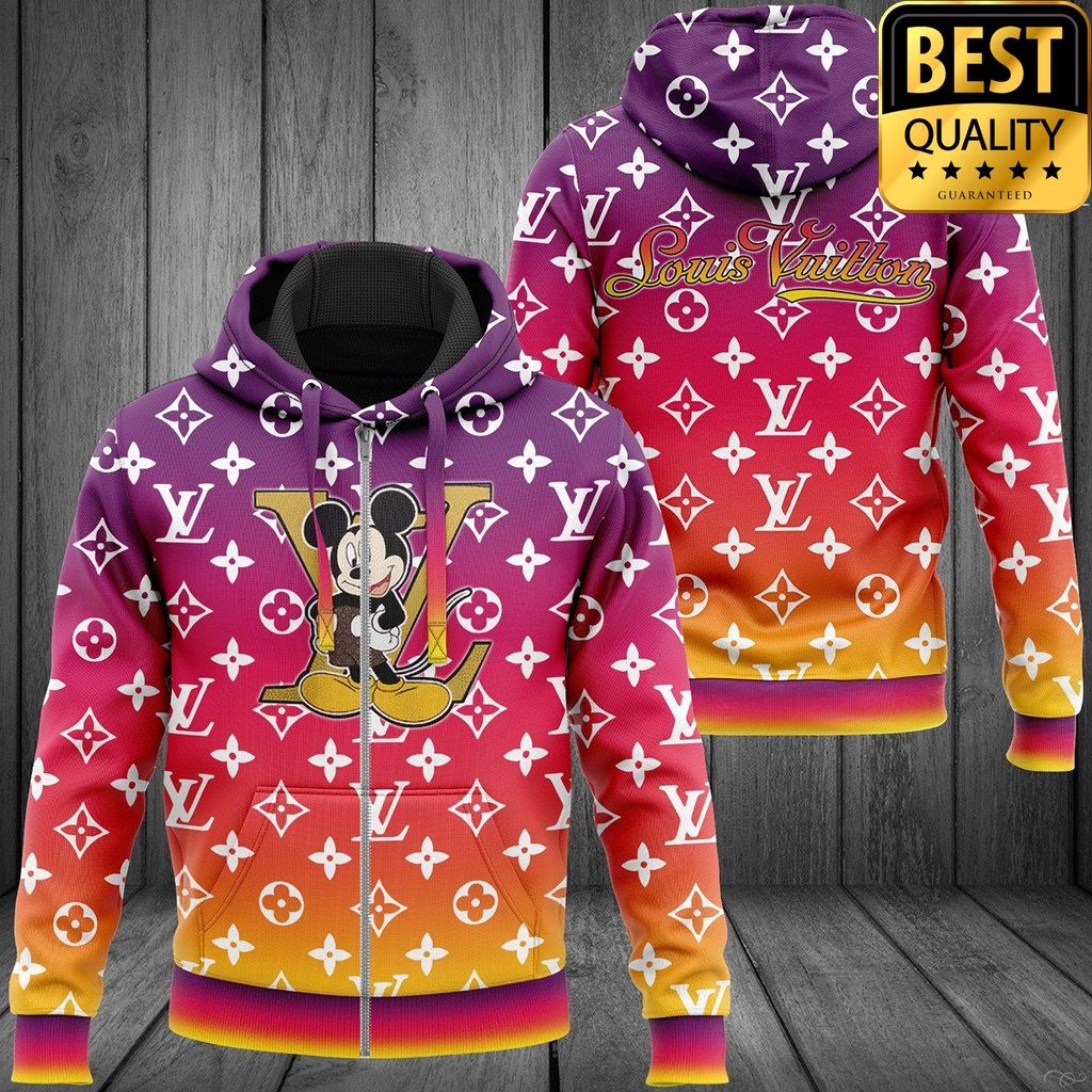 Louis Vuitton Mickey Mouse Pink Faded Fashion T-Shirt Hoodie And Pants 114