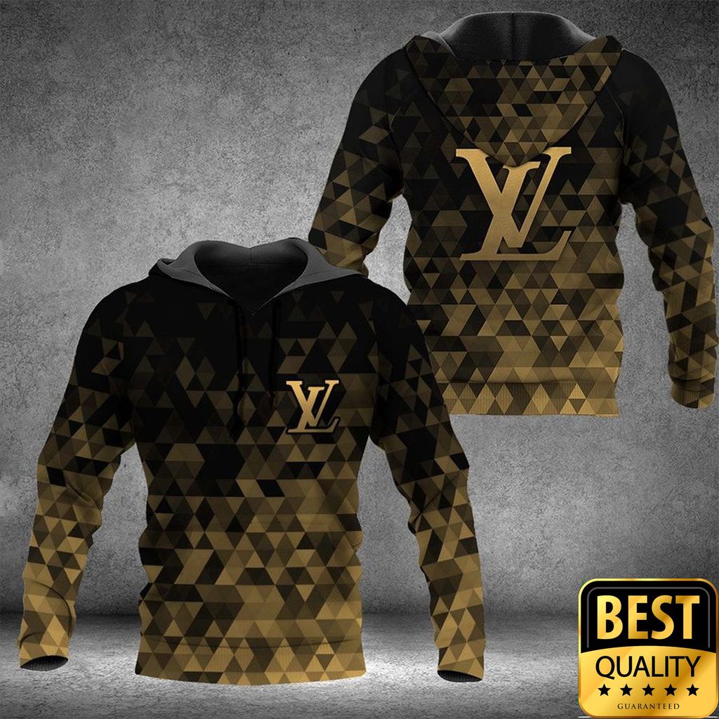 Luxury Louis Vuitton Black And Gold Color With Rectangle Pattern 3D Shirt 135