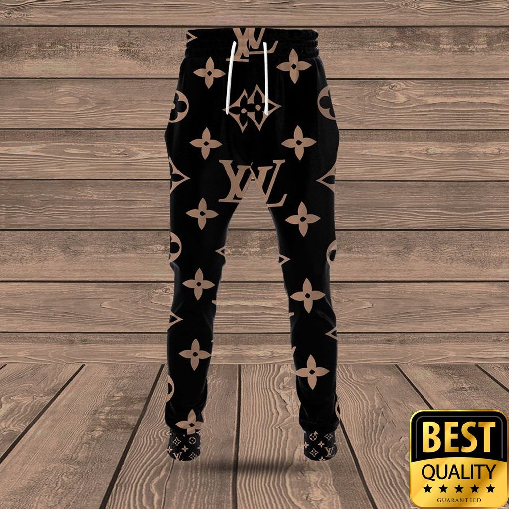 Luxury Louis Vuitton Black With Light Brown Monogram Canvas Pattern 3D Shirt And Pants 144