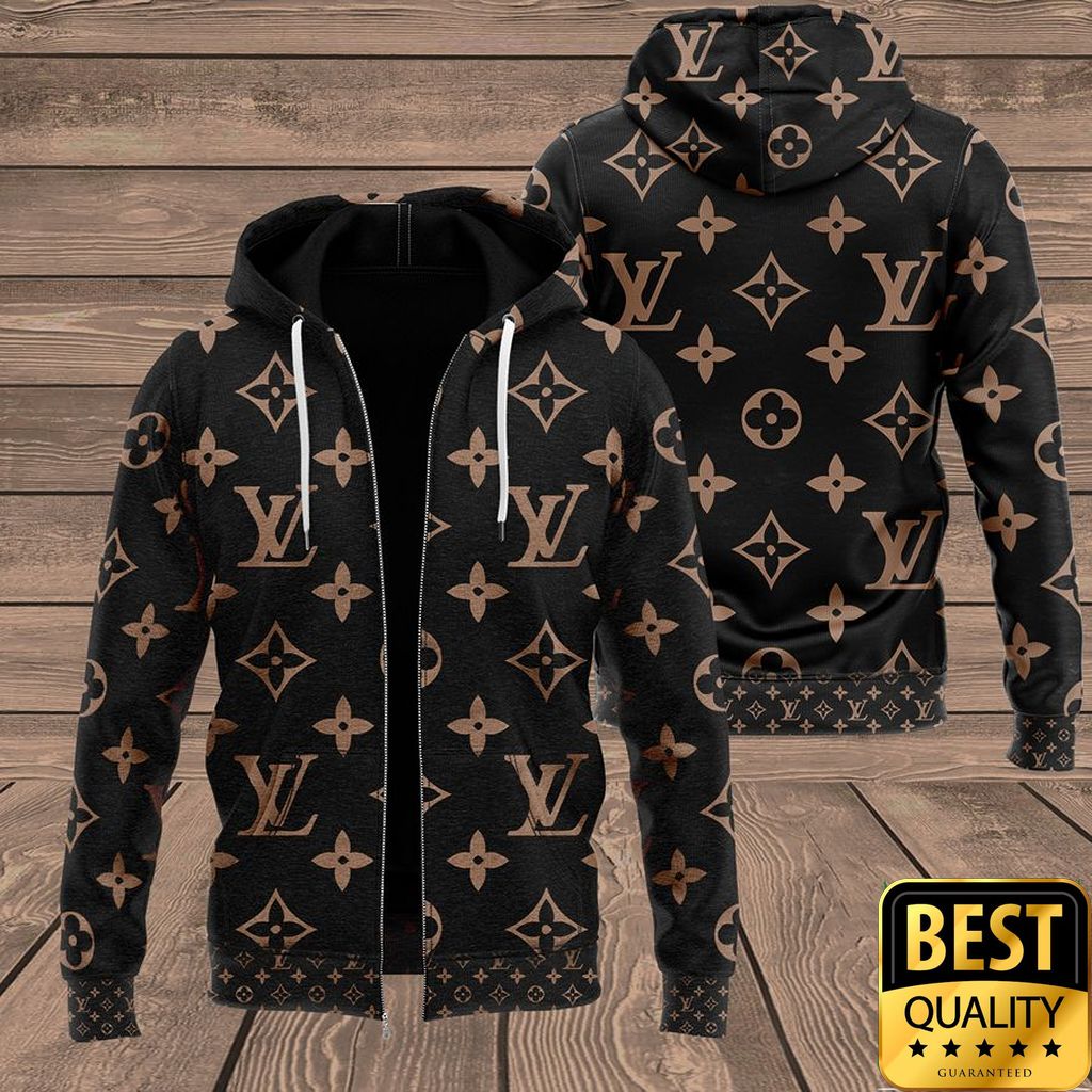 Luxury Louis Vuitton Black With Light Brown Monogram Canvas Pattern 3D Shirt And Pants 144