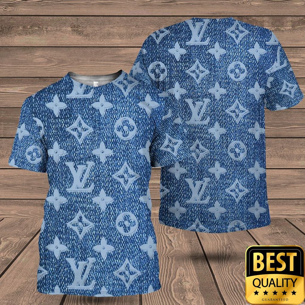 Luxury Louis Vuitton Blue With Monogram Denim Pattern Logo 3D Shirt And Pants 148