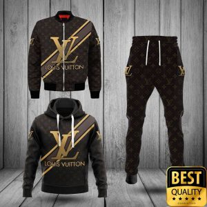 Luxury Louis Vuitton Dark Brown With Gold Diagonal Lines 3D Shirt And Pants 161 Luxury Louis Vuitton Dark Brown With Gold Diagonal Lines 3D Shirt And Pants 161