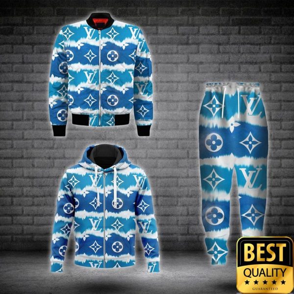 Luxury Louis Vuitton Dark And Light Blue White Mongram Pattern 3D Shirt And Pants 156 Luxury Louis Vuitton Dark And Light Blue White Mongram Pattern 3D Shirt And Pants 156
