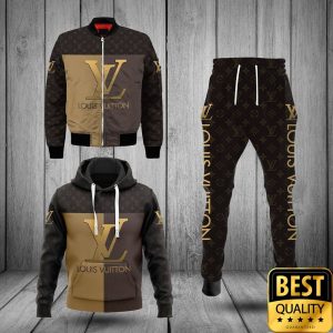 Luxury Louis Vuitton Half Dark Half Light Brown With Logos 3D Shirt And Pants 165 Luxury Louis Vuitton Half Dark Half Light Brown With Logos 3D Shirt And Pants 165