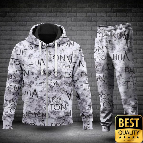 Luxury Louis Vuitton Paris White With Black Logo And Gray Splatter 3D Shirt And Pants 174 Luxury Louis Vuitton Paris White With Black Logo And Gray Splatter 3D Shirt And Pants 174
