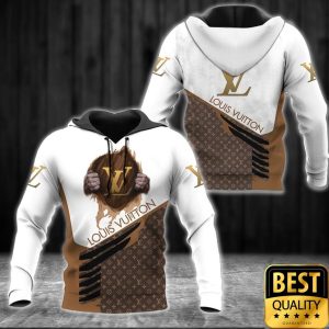 Luxury Louis Vuitton White And Brown With Hand Holding Brand Logo And Name 3D Shirt 175 Luxury Louis Vuitton White And Brown With Hand Holding Brand Logo And Name 3D Shirt 175