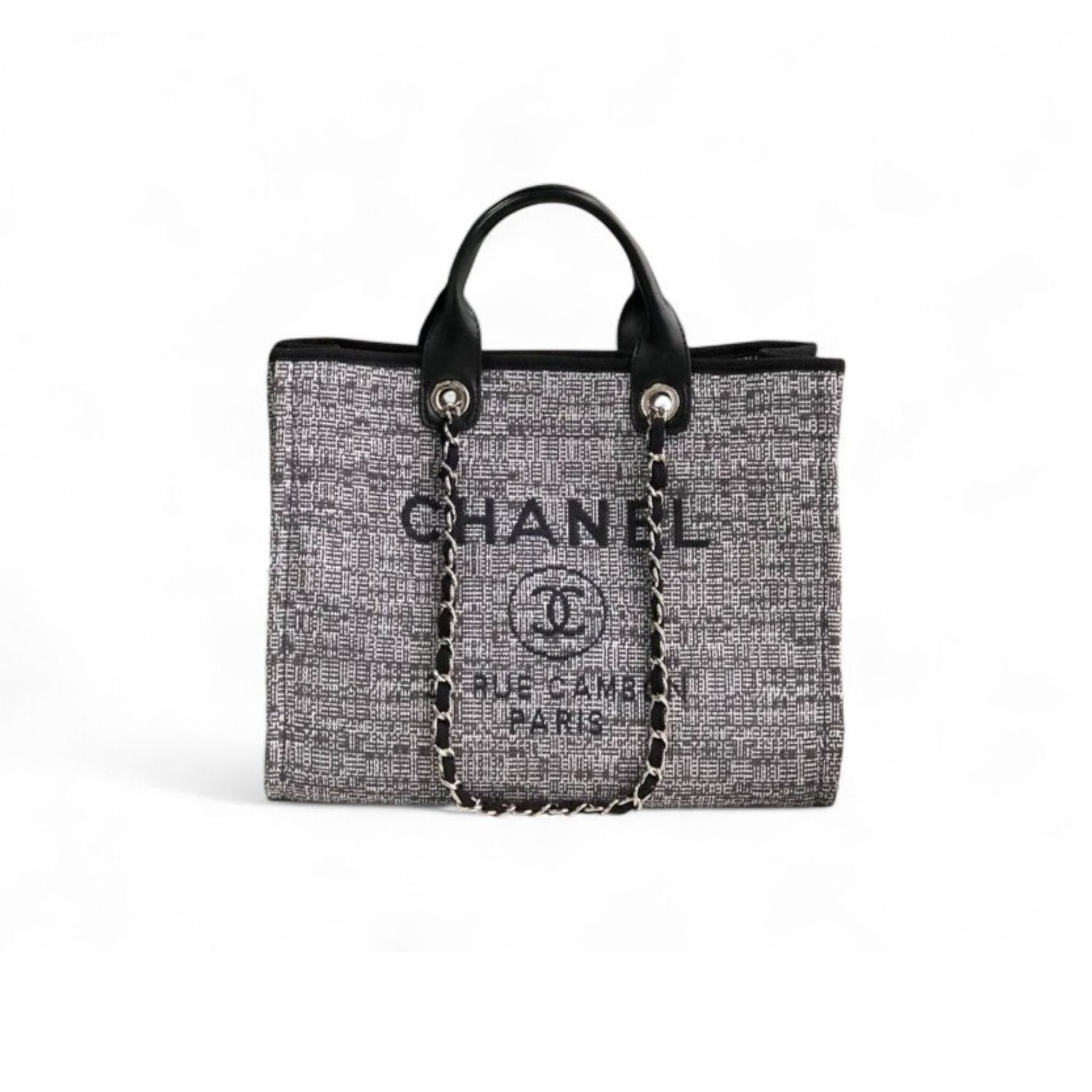 CN Deauville Tote Bag in Raffia Canvas, Black/White for Women QA CN Deauville Tote Bag in Raffia Canvas, Black/White for Women QA