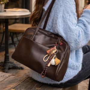 Minimalist Leather Tote Bag – Everyday Shoulder Purse – Trendy Handbag B006