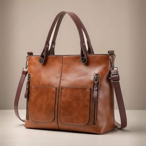Women’s Vintage Style Leather Work Tote – Large Capacity Shoulder Crossbody Bag B009