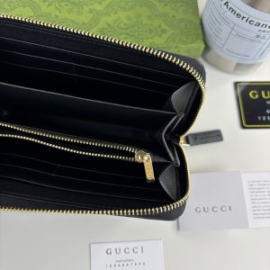 GG Signature Leather Zip Around Wallet Black with Web Stripe 28601 QA