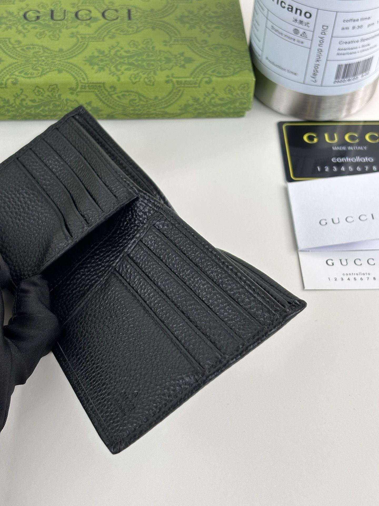 GG Black Leather Bi-Fold Wallet 365464-1 QA GG Black Leather Bi-Fold Wallet 365464-1 QA