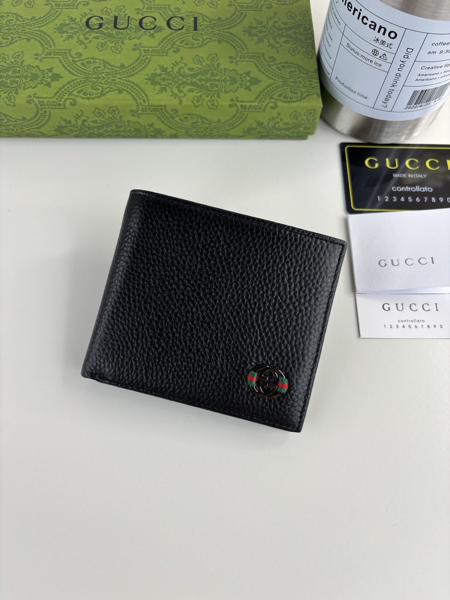 GG Black Leather Bi-Fold Wallet 365464-1 QA GG Black Leather Bi-Fold Wallet 365464-1 QA