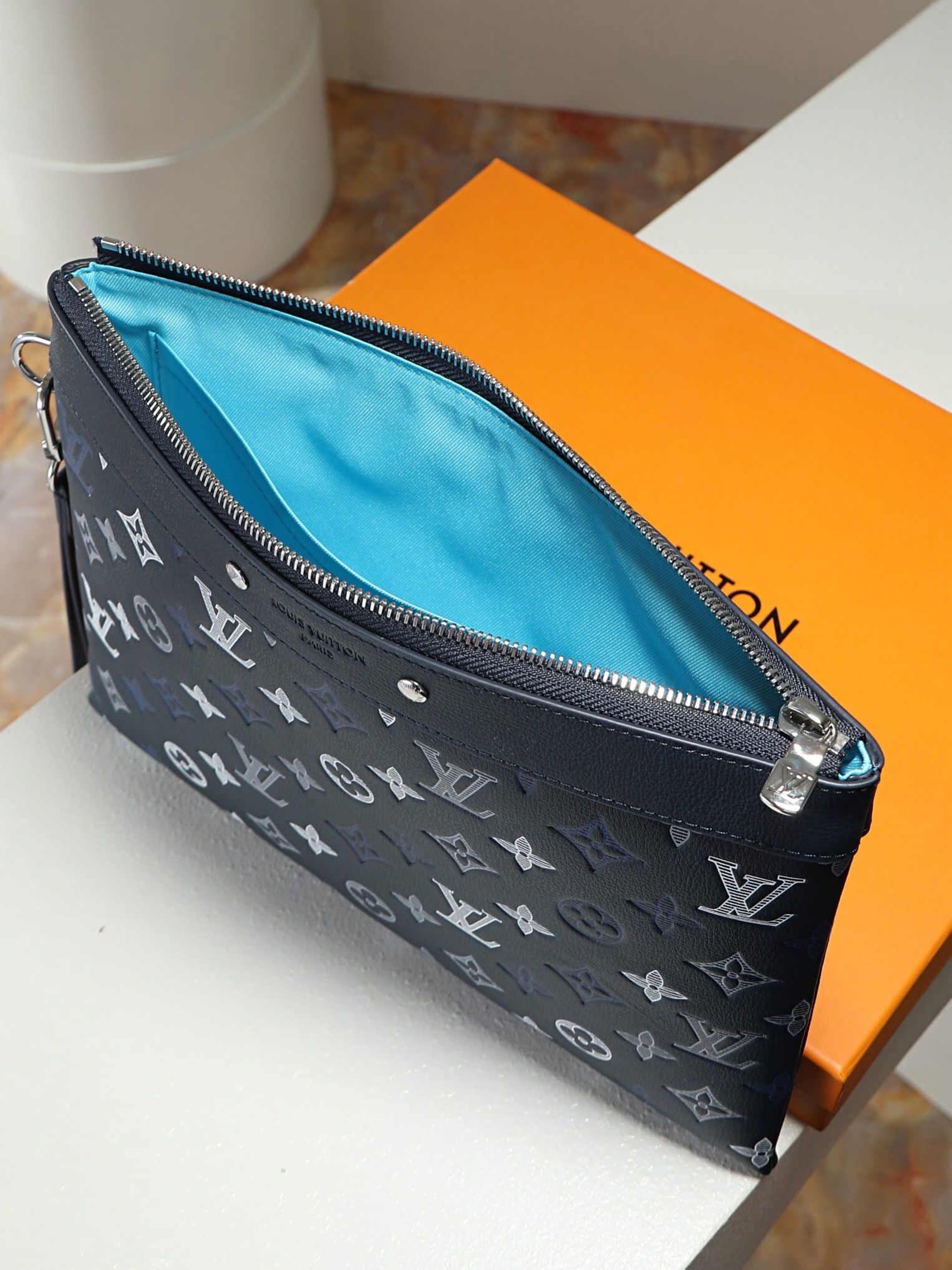 LV Pochette Voyage MM Monogram Ink Navy Blue Clutch Bag 28913 QA