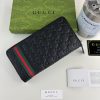 GG Signature Leather Zip Around Wallet Black with Web Stripe 28601 QA