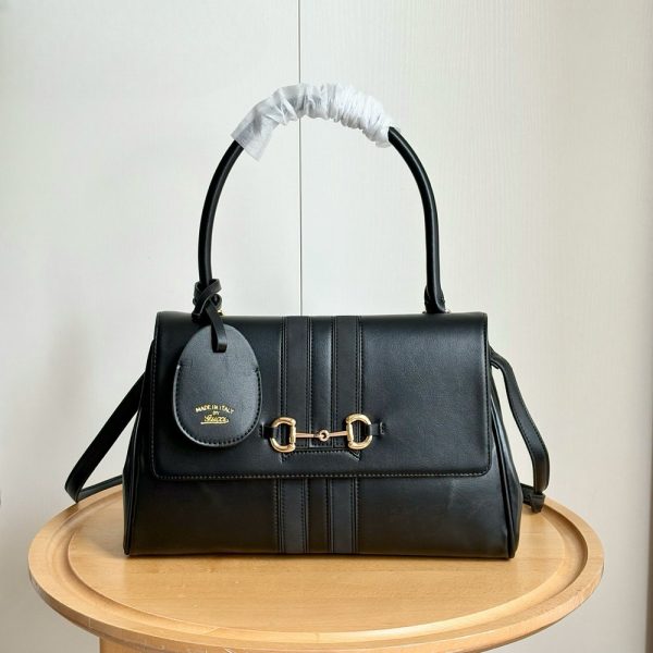 GG Paparazzo Top Handle Bag in Black Leather 875018 BC