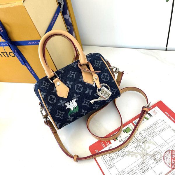 LV Speedy 18 Bandoulière Monogram Flowers Denim Bag M27557 BC