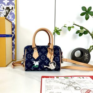 LV Speedy 18 Bandoulière Monogram Flowers Denim Bag M27557 BC