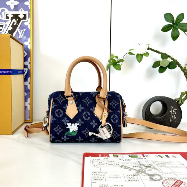 LV Speedy 18 Bandoulière Monogram Flowers Denim Bag M27557 BC
