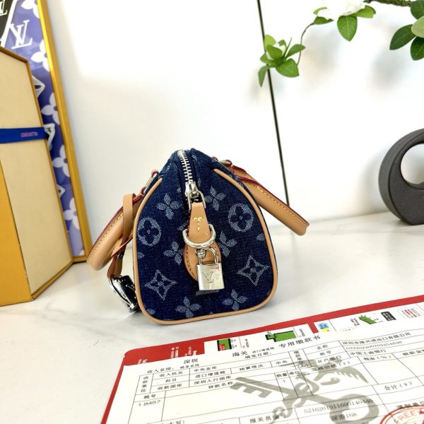 LV Speedy 18 Bandoulière Monogram Flowers Denim Bag M27557 BC